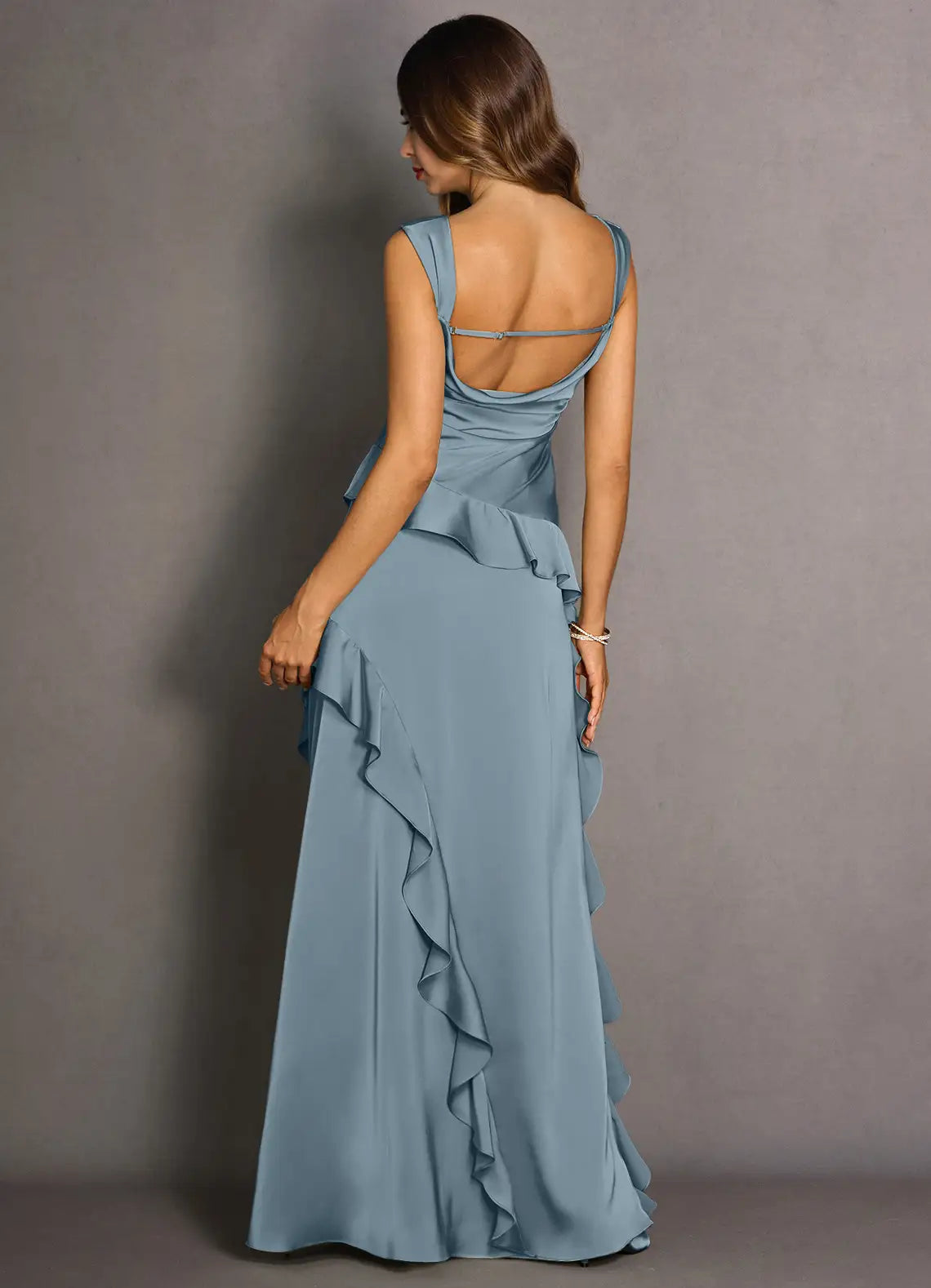 Weitese Dress Simple Regular Straps Sleeveless Backless Ruffles Mermaid Evening Dress Maxi Dress Prom Dress